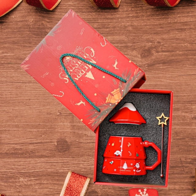 Taza de cerámica navideña, taza de Navidad, regalo de Navidad, vajilla de mesa de dibujos animados, regalo de cumpleaños para Festival, taza novedosa, Rojo