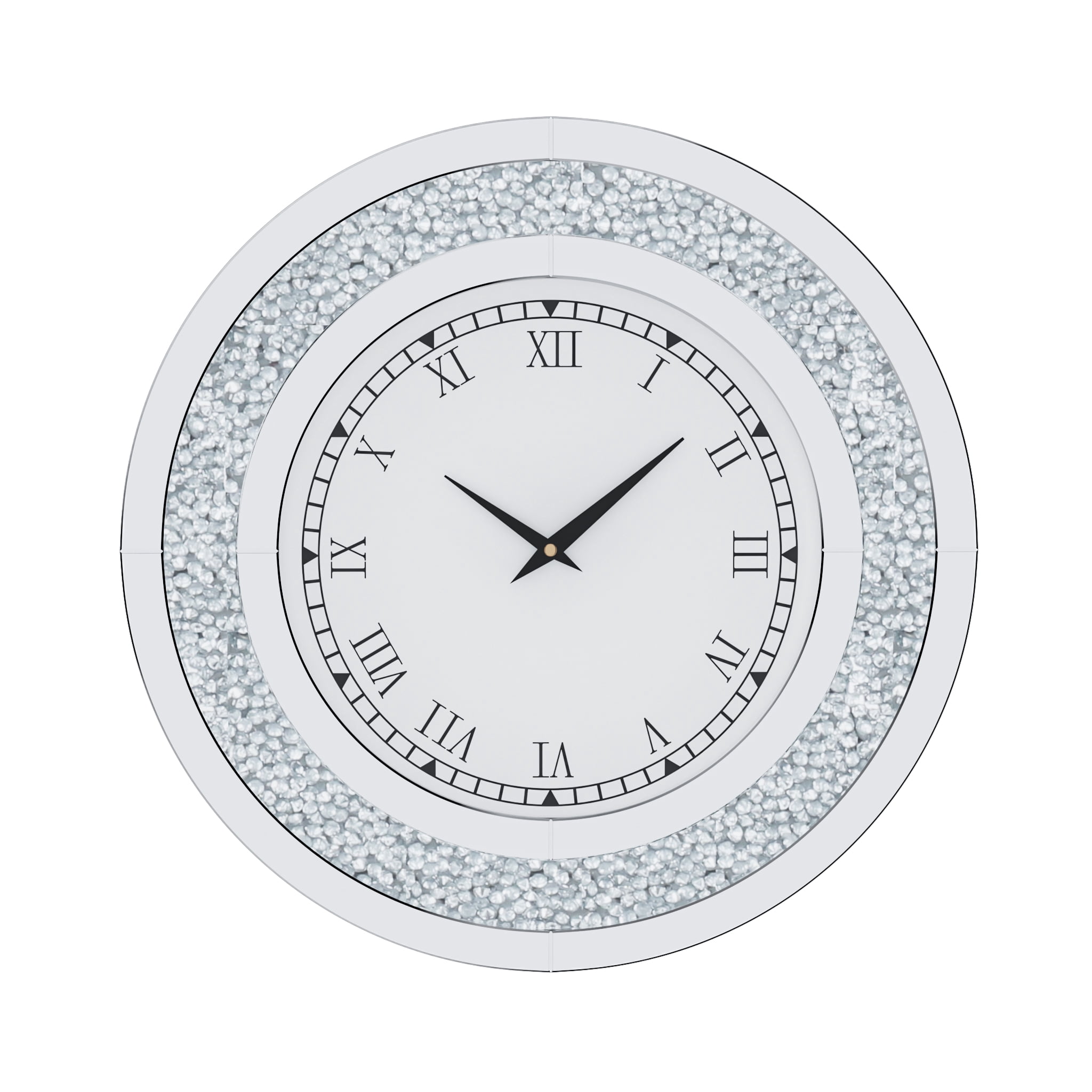 LUVODI 24 inch Rround Crushed Diamond Wall Clock Silver Beveled Mirrored Clock for Wall Living Room Decor