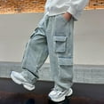 thumbnail image 5 of WhouRiu Little Boy's Jeans Straight Leg Cargo Denim Pants with Pockets Children Streetwear Loose School Wear Denim Trousers Blue,Sized 5-6, 5 of 6