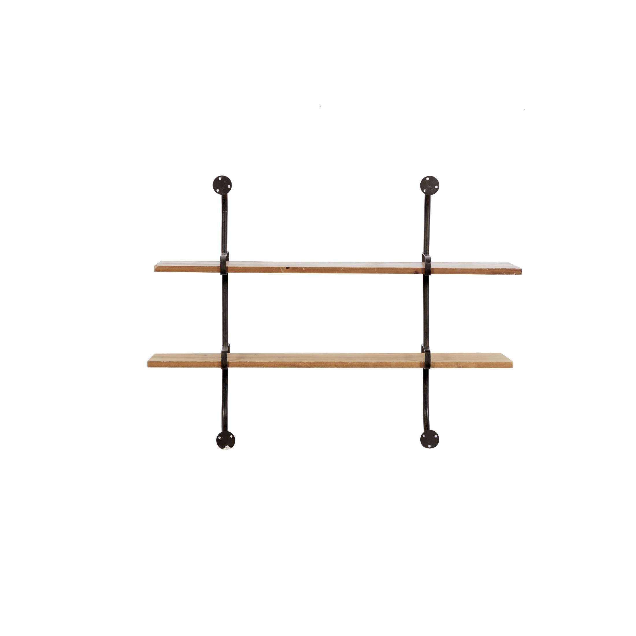 DecMode Brown Industrial 2 Tier Wood Wall Shelf, 37"W x 29"H