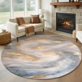 thumbnail image 2 of Yellow Grey Ombre Large Area Rugs for Bedroom Living Room, Soft Non Slip Carpet Bedside Rug, Modern Marble Ink Painting Abstract Round Floor Cover Kitchen Accent Rug 5' for Dining Room/Office, 2 of 9
