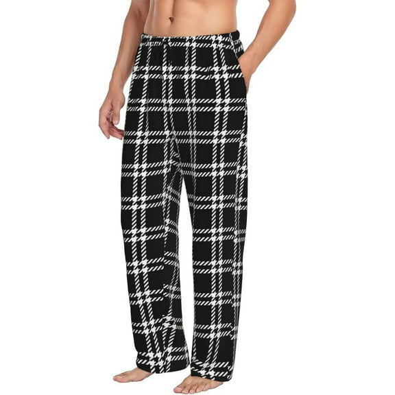 Mens Pajama Pants Bottoms with Pockets - Black white Checkered Plaid Comfy Mens Pj Pants, Soft Men Lounge Pants