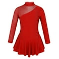 thumbnail image 1 of TiaoBug Robe de Danse Scintillante pour Filles Col Montant en Maille Robe de Patinage sur Glace Spandex Manches Longues Justaucorps de Danse Rouge 12, 1 of 7