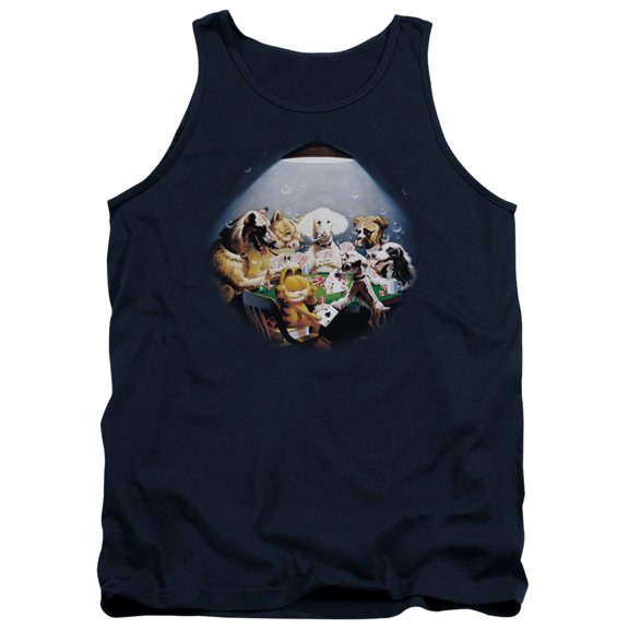 Garfield Playing With The Big Dogs Adult Tank Top Navy