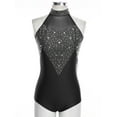 thumbnail image 3 of Runhomal Women's Lyrical Dance Costume Ballet Leotard Glittery Rhinestones Sheer Mesh Ruched Drape Cutout Back Leotard Black L, 3 of 7