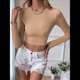 thumbnail image 4 of Top Corto de Punto Acanalado de Larga con Espalda Descubierta para Mujer, Corte Ajustado, Cuello Redondo, Espalda y Abertura. Caqui L, 4 of 10