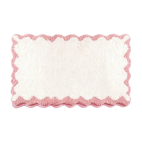Anckoeil Scalloped Edge Bath Mat, 15.7"x23.6" Non-Slip Absorbent Polyester Floor Rug, Washable Bathroom Shower Mat for Home Decor