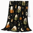 thumbnail image 2 of Sleepy Halloween Ghosts Pumpkins Pattern, Festive Halloween Scene, Warm Flannel Blanket for Living Room and Family Room, Art Lovers Halloween Gift, Festive Home Decor, 2 of 9