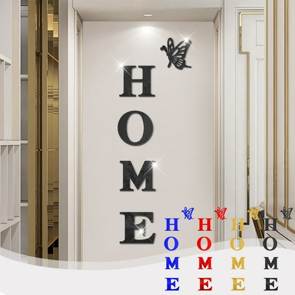 kkbbma under $5 Acrylic Home Letters with Butterfly 鈥?3D Mirror Wall Stickers for Living Room, Bedroom, Entryway 鈥?Modern Removable Wall Art 鈥?DIY Vertical or Horizontal Home Decor