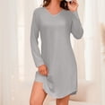 thumbnail image 2 of Diufon Plus Size Nightdress for Women Soft Long Sleeve V Neck Nightgown Casual Solid Color Home Sleepwear, 2 of 7