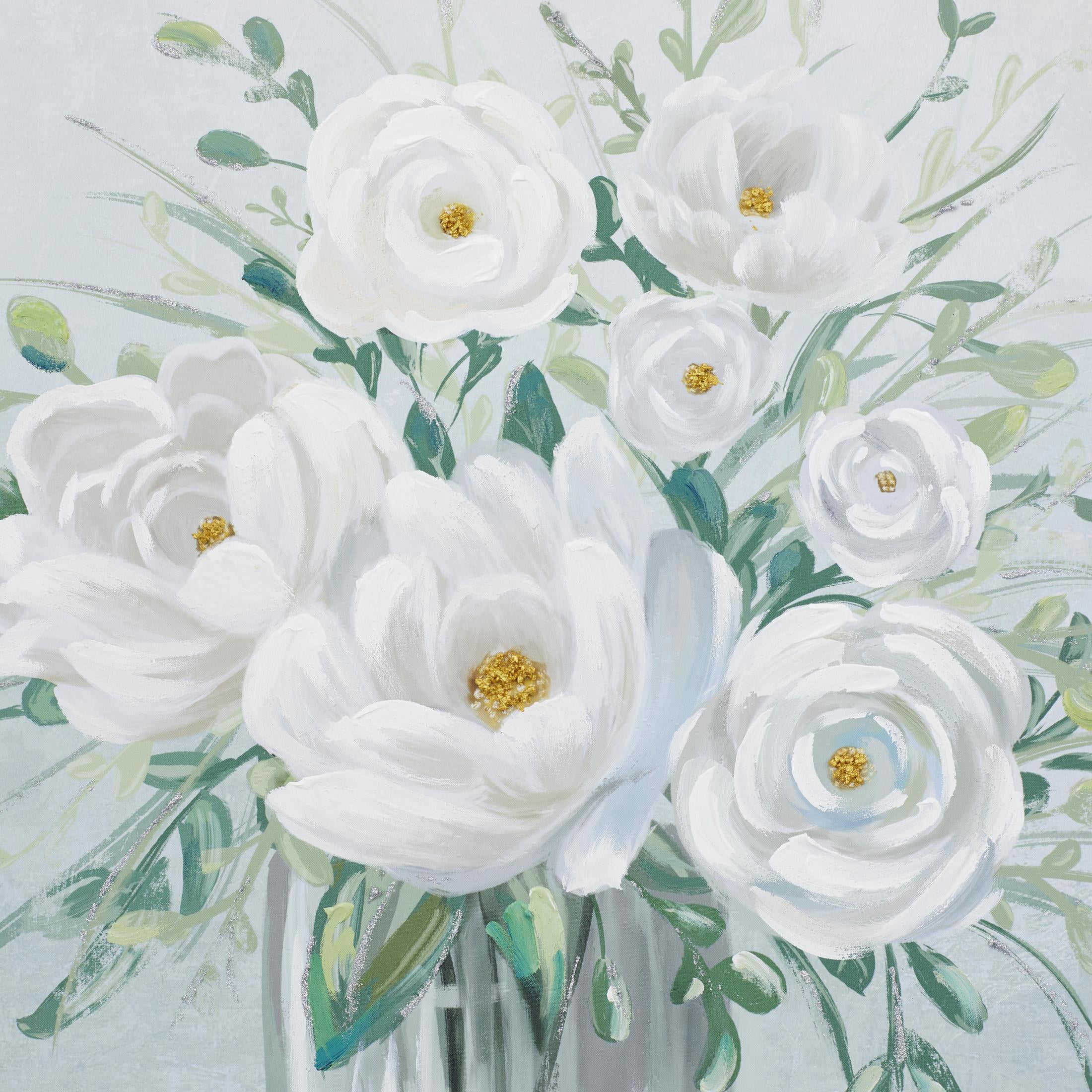 40" x 40" Bouquet Floral Framed Wall Art with Tan Frame, by DecMode