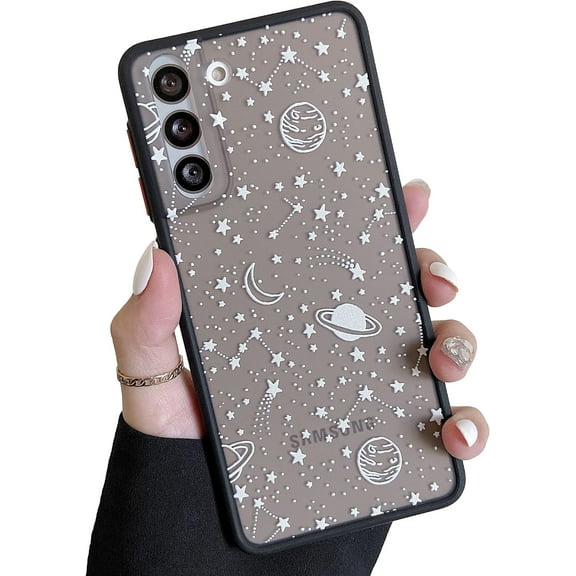 Compatible with Samsung Galaxy S21 5g Case (6.2 Inch), Planet Sky Star Pattern Protective Phone Case Translucent Frosted Hard PC Back Case Silicone Bumper Shockproof Cover - White Sky