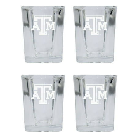 

Texas AandM Aggies 2 Ounce Square Shot Glass laser etched logo Design 4-Pack