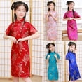 thumbnail image 2 of Trayknick Toddler Dress Exquisite Pattern Stand Collar Vivid Color Retro Style Super Soft Decorative Polyester Baby Girl Phoenix Print Cheongsams Dress for Club, 2 of 13