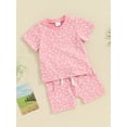 thumbnail image 4 of Musuos Baby Girls 2 Piece Outfit 6 12 18 24M 3T Floral Print Short Sleeve T-Shirt and Elastic Shorts Set Cute Summer Clothes, 4 of 10