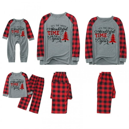 

Christmas Pajamas for Family 2022 Cute Elk Reindeer Print Red Plaid Family Xmas Pjs Matching Sets Holiday Sleepwear
