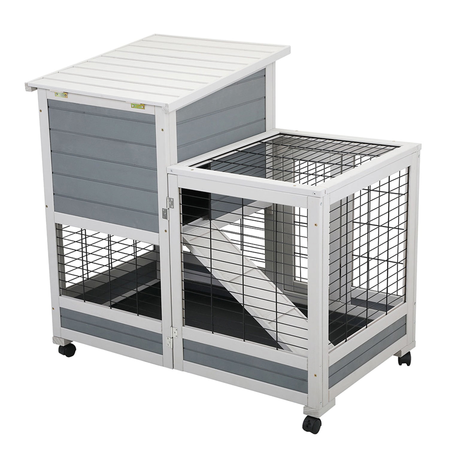 Pefilos Wooden Rabbit Hutch Indoor Rabbit Cage Outdoor Guinea Pig Habitat On Wheels, Gray Pefilos Wooden Rabbit Hutch Indoor Rabbit Cage Outdoor Guinea Pig Habitat On Wheels, Gray