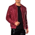 thumbnail image 4 of Chaqueta Varsity con lentejuelas INSPIRE CHIC para hombres, chaqueta bomber brillante y brillante de fiesta disco de los 70, 2XL roja, 4 of 4