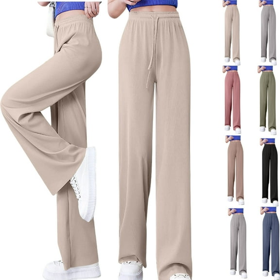 Gamivast Dressy Pants Women Casual Work Tall Straight Leg Trousers Travel Lightweight Drawstring Elastic Waist Pants Lounge Fall Fashion Trousers