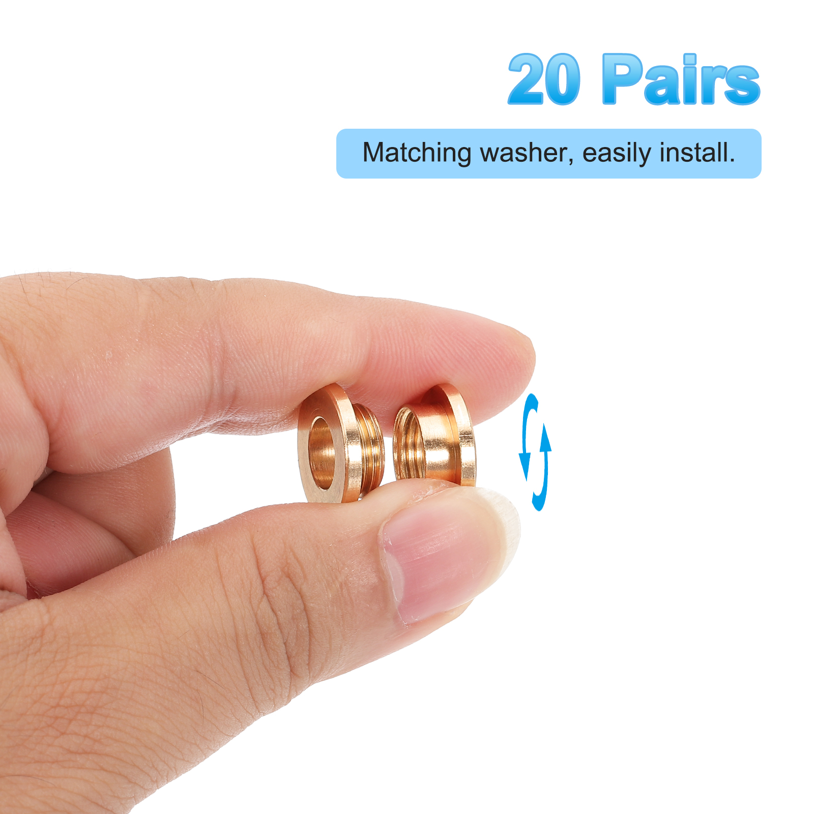 Uxcell 8mm(1/3 inch) Solid Brass Hole Eyelets, 20 Pcs Flat Self Backing Grommets with Washer for Leather Craft, Light Gold