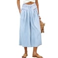 thumbnail image 4 of Mifsaly Striped Cropped Wide Leg Pants for Women High Waist Flowy Palazzo Capris with Pockets Breathable Lightweight Summer Casual Beach Vacation Clothes Light Blue,L, 4 of 8