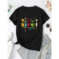 thumbnail image 2 of Women's Colorful Cat and Star Print T-Shirt - Casual Round Neck Short Sleeve, Lightweight Polyester Blend, Comfortable Summer Top, Cat Shirt, 2 of 6
