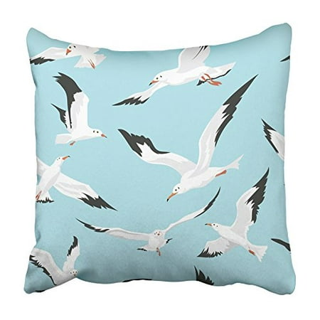 ARHOME White Beach with Seagulls Flying on Blue Sky with Birds Pattern Baby and Other Pillowcase Cushion Cover 20x20