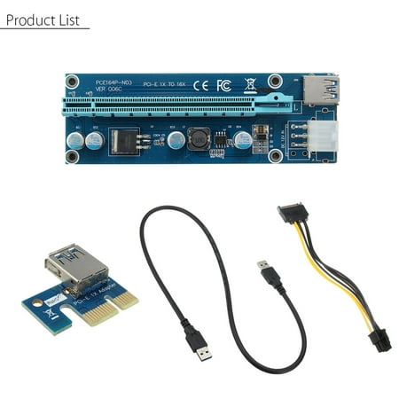 USB3.0 PCI-E 1x To16x Extender Riser Card Adapter Power Cable For ETH GPU