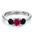 thumbnail image 3 of Gem Stone King 925 Sterling Silver Red Created Ruby and Black Onyx Engagement Ring for Women | 1.04 Cttw | Round 5MM | Gemstone July Birthstone | Size 9, 3 of 6