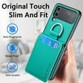 thumbnail image 6 of Feishell Lychee Texture PU Leather Phone Case for Samsung Galaxy Z Flip4,with Finger Ring & Card Slots,Drop Protection Magnetic Clasp Kickstand Wallet Phone Case,Green, 6 of 16
