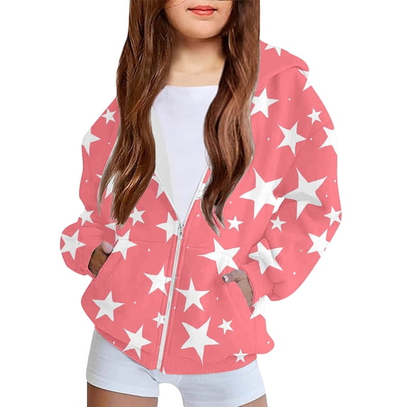 FSYBOA Girls Hoodies Size 8T, Long Sleeve Casual Graphic Full Zip Kids Lightweight Jackets Pink