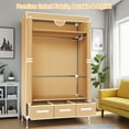 thumbnail image 2 of Simple & Portable Non-Woven Fabric Wardrobe, with Hanging Space for Coats and Bags, Sturdy & Easy to Assemble, 3 Storage Drawers, Ideal for Rentals, Dorms, Bedrooms, Light Brown, 2 of 9