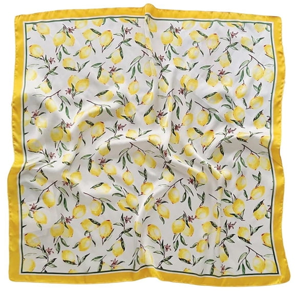 Jiibva Lemon Print Silk Scarf, Retro Square Silk Scarves, Floral Printed Bandana Headscarf Wedding Neckerchief Accessories for Festival Rave Outfit Gifts 70*70cm