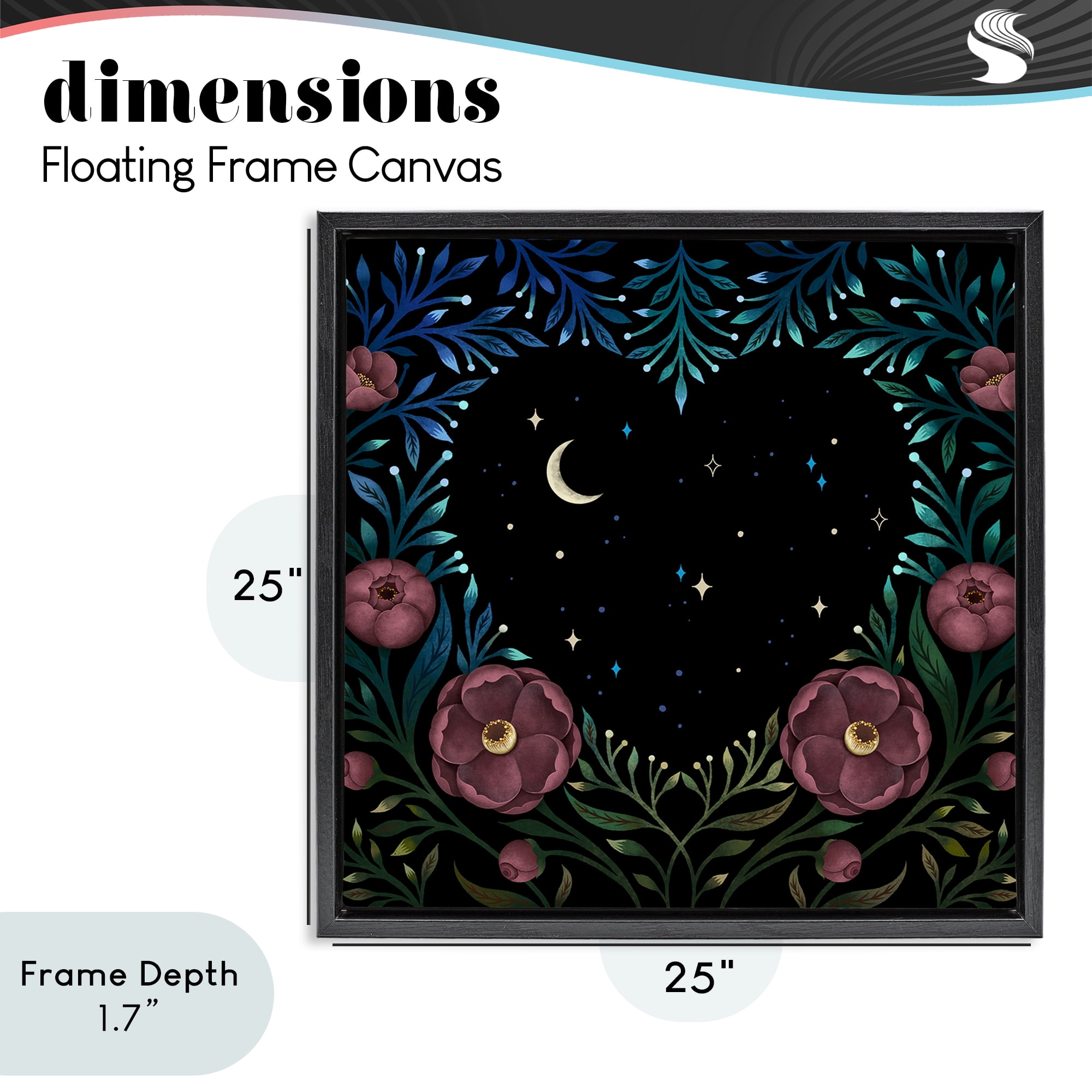 Stupell Industries Heart Night Sky Garden Black Framed Floater Canvas Wall Art, design by Episodic Drawings