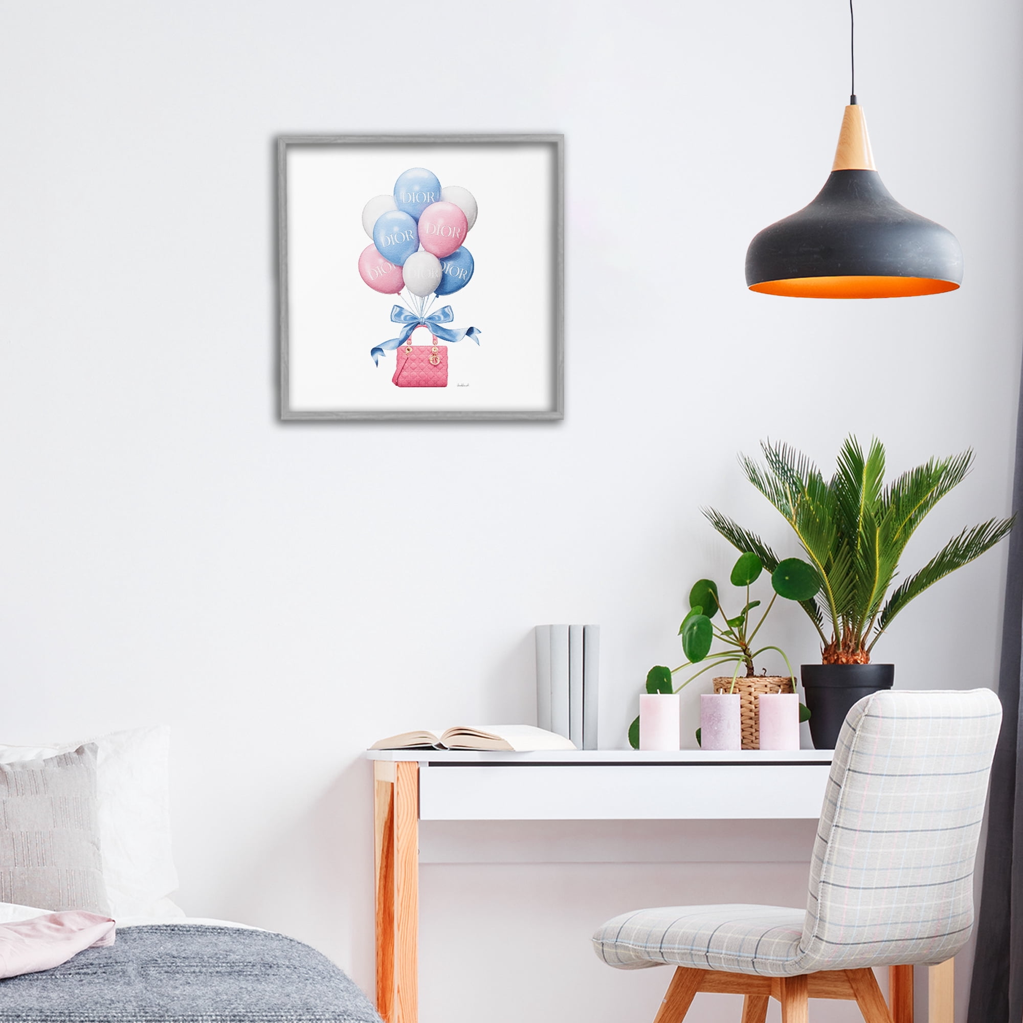 Stupell Industries Pink & Blue Handbag Balloons Gray Framed Giclee Art, design by Amanda Greenwood