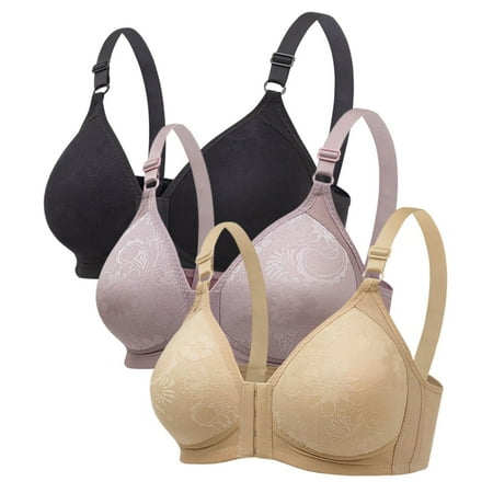 

3 Pack Women Front Closure Sports Bra Push Up Wirefree Yoga Bras Workout Gym Bra Top