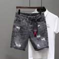 Summer Men‘s Grey Perforated Denim Shorts Korean Fashion Slim Elastic