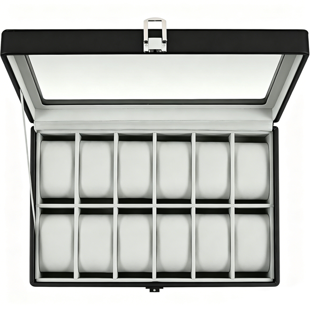 Caja Organizadora de Relojes, Relojes Caja de Reloj con 12 Compartimentos, Reloj Caja Organizadora Cuero PU Exterior, adecuada para almacenar relojes, joyas, etc, Regalo para Hombre y Mujer