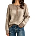 thumbnail image 2 of Women's Striped Henley Knit Sweater Long Sleeve Button Crew Neck Pullover Top, XL, 2 of 4