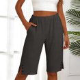 thumbnail image 4 of vigerkar Women's Casual Summer Bermuda Shorts Side Split Button Deco Knee Length Long Shorts with Pockets, Dressy High Waisted Work & Beach Outfits (Dark Gray, XXL), 4 of 8