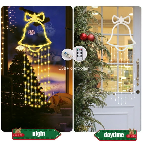 KOYPTL Christmas Bells Hanging Lights,Remote Control Warm Light for Window Bedroom Ambiance Lights Christmas Tree Decorations Fireplace Wall Room Atmospheres Birthday Party Ornaments Supplies