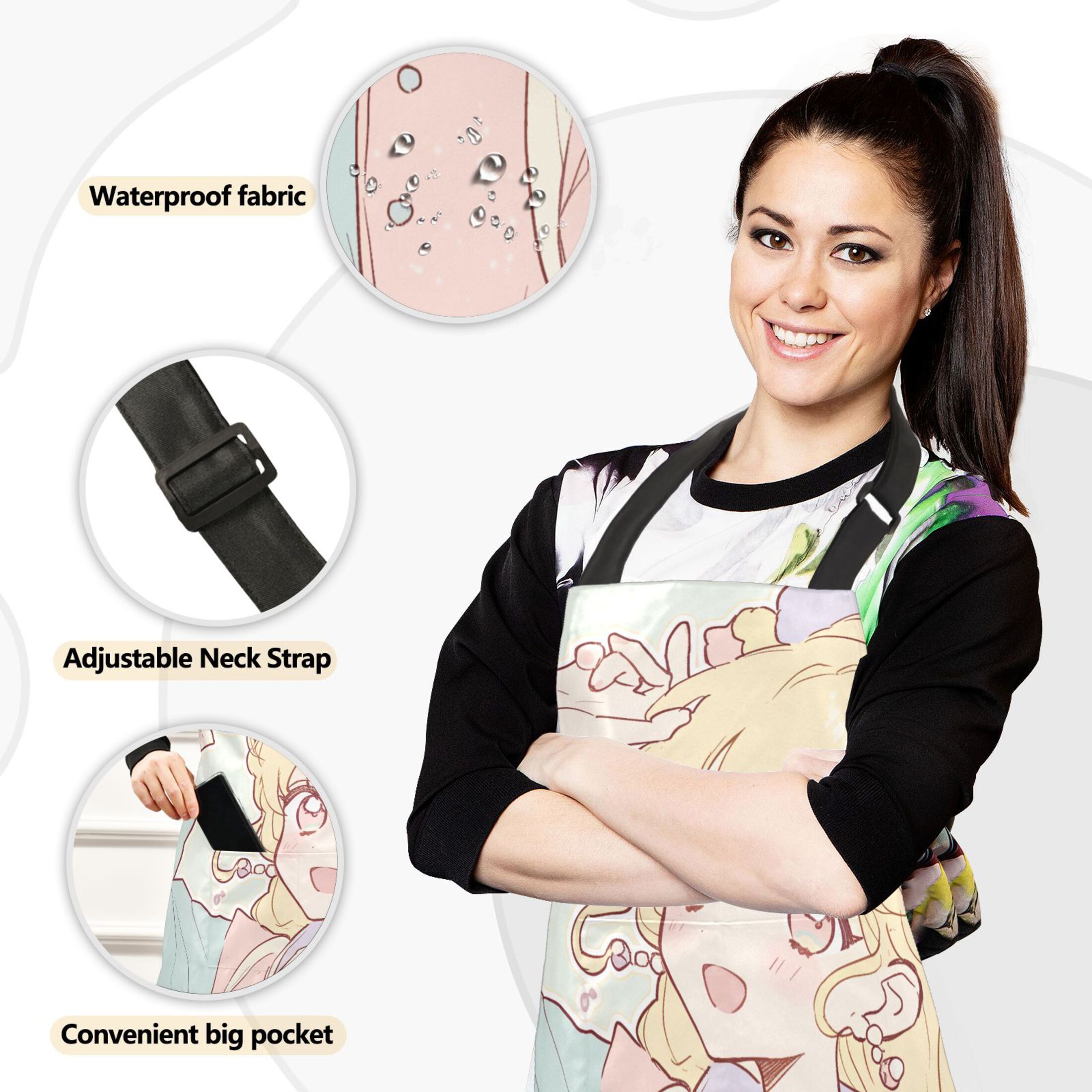 Cute Anime Schoolgirl 5 Pcs Kitchen Set Heat Resistant Oven Mitts and Non-Slip Pot Holders with Adjustable Cooking Apron