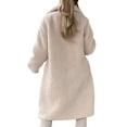 thumbnail image 3 of LUXUR Ladies Button Down Plush Overcoats Single Breasted Travel Sherpa Jacket Apricot 4XL, 3 of 3