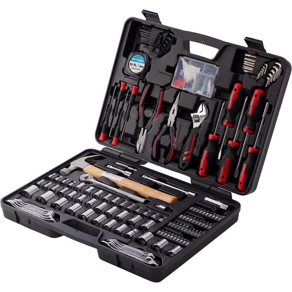 245-Piece Mechanics Tool Set & Socket Kit. Home Auto Repair Hand Tools with 3/8" Ratchet, Wrench, Pliers, Screwdrivers, Hammer.  Essentials for House, Garage, Dorm & Gift Idea