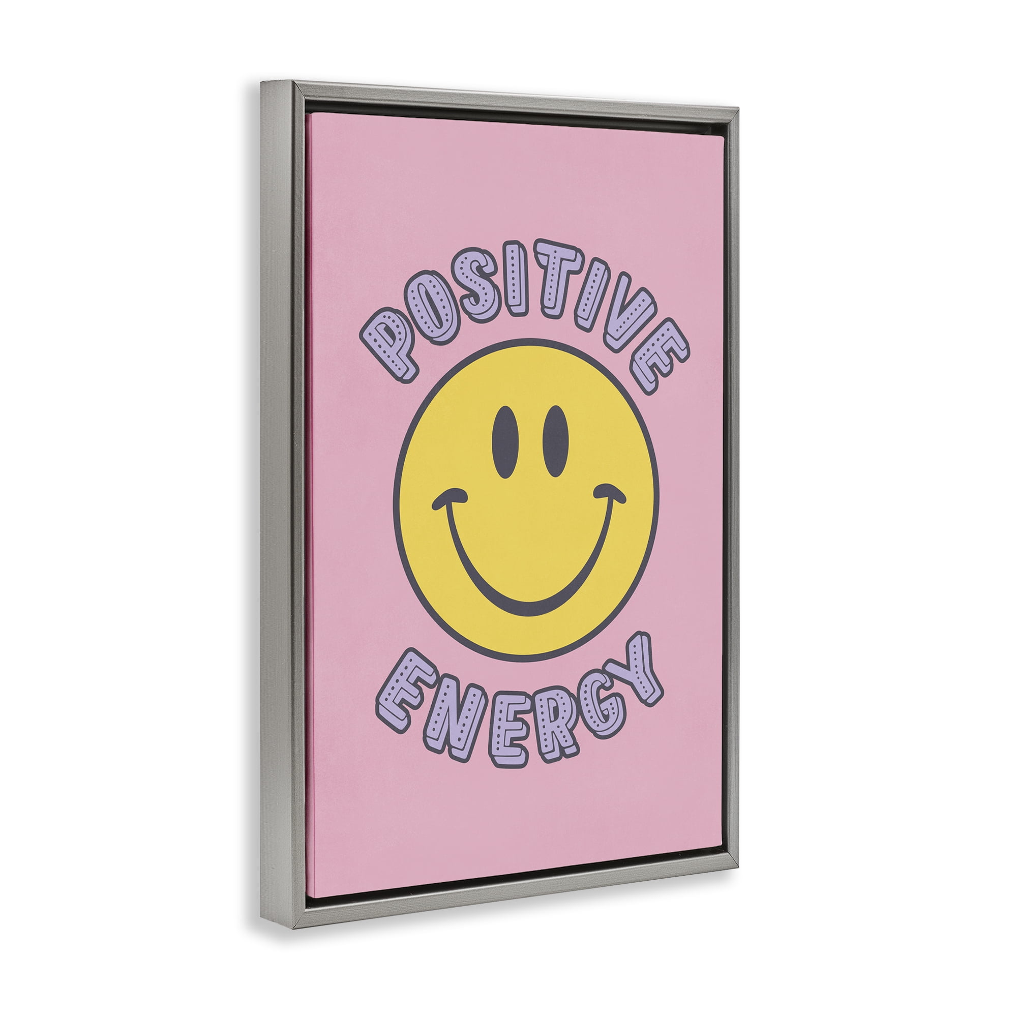 Stupell Industries Positive Energy Smiley Text & Numbers Painting Gray Floater Framed Canvas Art Print Wall Art, 17 x 25