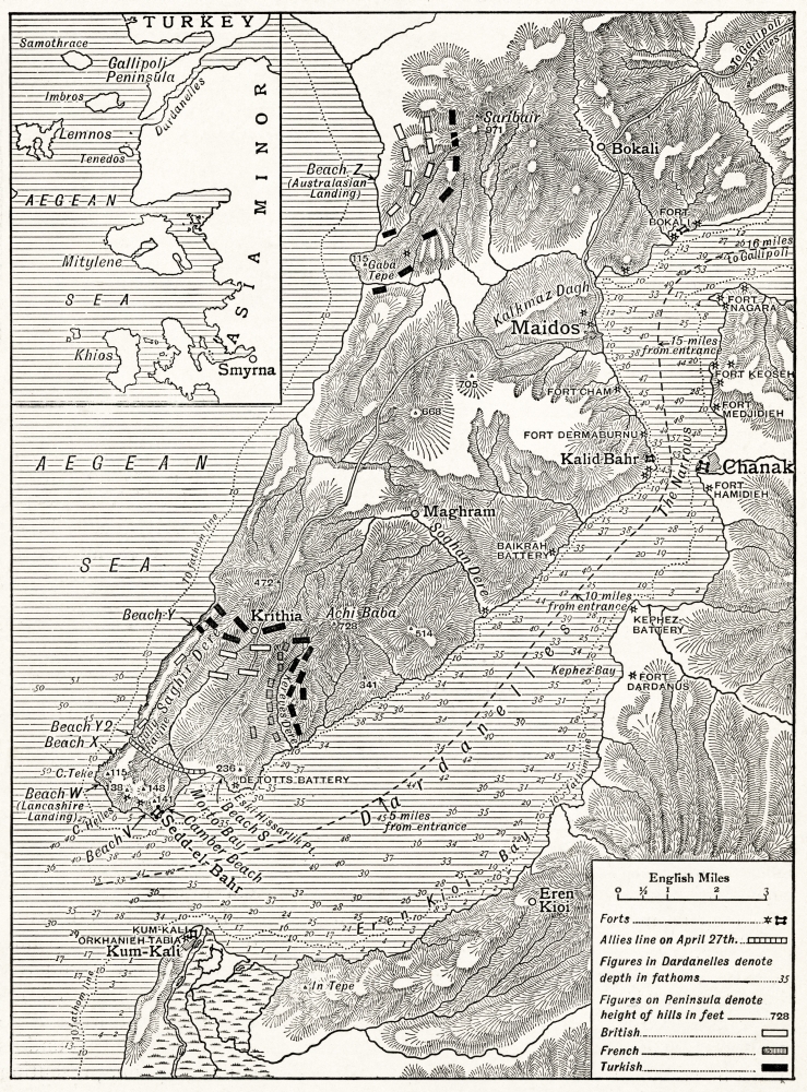 The Gallipoli Campaign Map Illustrating Operations Of Allies Under Sir Ian Hamilton From The Landing On April 25 To May 30 1915 From The Great World War A History Volume Iii Published 1916 Canvas Art