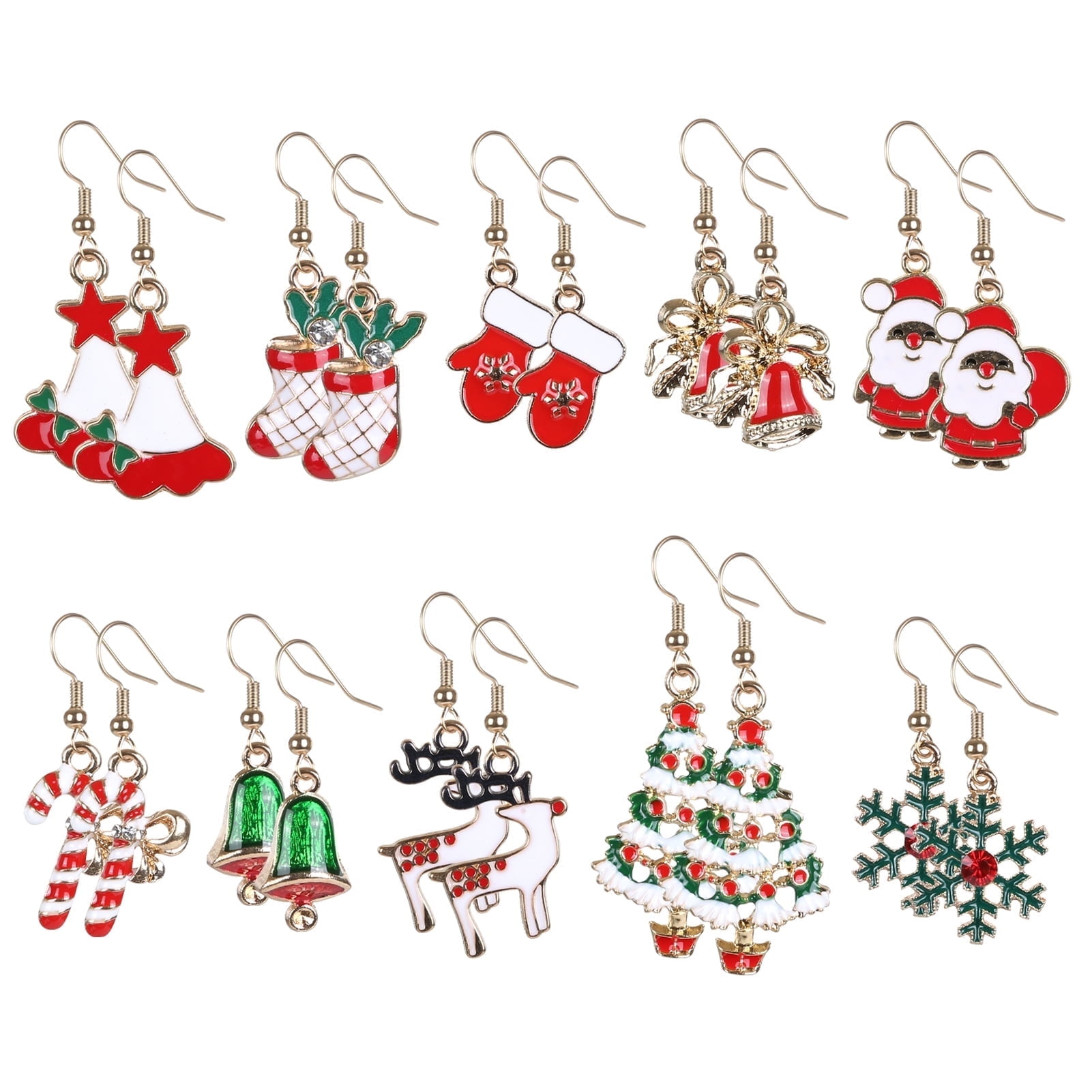 Naler Christmas-Themed Earrings, Gold, 11mm x 35mm, 10 Pack