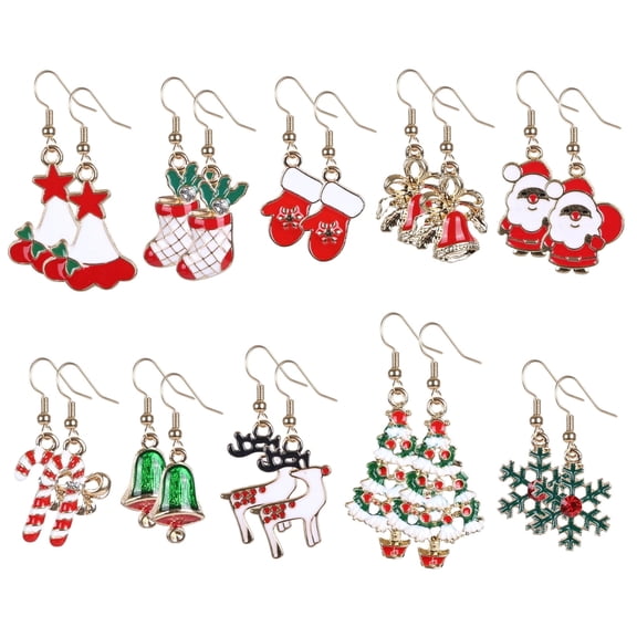 Naler Christmas-Themed Earrings, Gold, 11mm x 35mm, 10 Pack