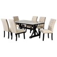 thumbnail image 1 of Light Espresso Faux Marble Dining Set with Dark Wood Base and Beige Chairs, 1 of 6