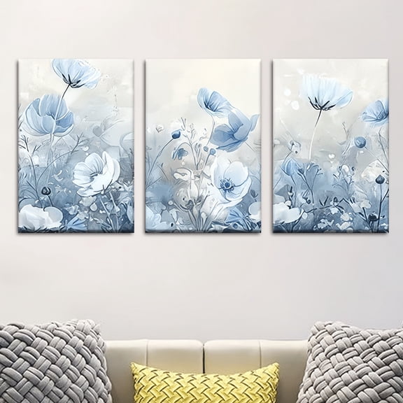 3pcs/set, Canvas painting--Unframed, Blue flower, living room, library, office, cafe, bar, abstract art, perfect birthday, holiday gift, Valentine's Day, Easter egg, Midsummer Festival